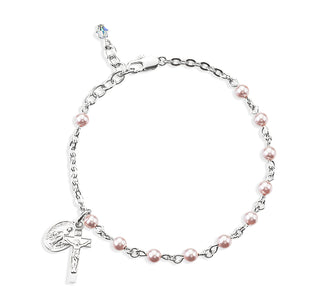 Pink Finest Austrian Crystal Faux Pearl Rosary Bracelet