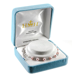 Pink Finest Austrian Crystal Faux Pearl Rosary Bracelet