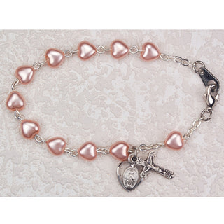 Sterling Silver 6 1/2" Pink Heart Bracelet