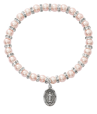 Pink Baby Stretch Bracelet and Sterling Medal Boxed