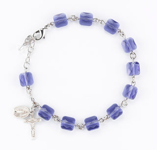 Rosary Bracelet Created with 8mm Tanzanite Finest Austrian Crystal Multi-Facted Square Beads