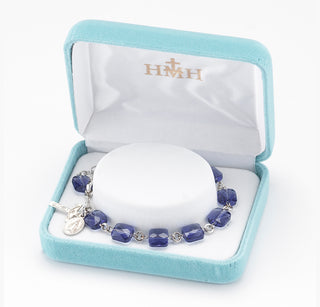 Rosary Bracelet with 8mm Tanzanite Finest Austrian Crystal Multi-Facted Square Beads