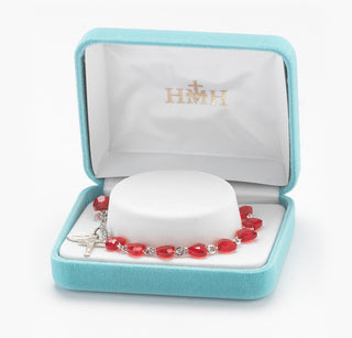 Rosary Bracelet with 8mm Red Finest Austrian Crystal Heart Shape Beads