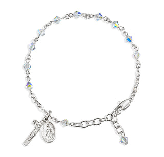 Rosary Bracelet Created with 4mm Aurora Borealis Finest Austrian Crystal Rondelle Beads