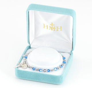 Rosary Bracelet with 4mm Sapphire Finest Austrian Crystal Rondelle Beads