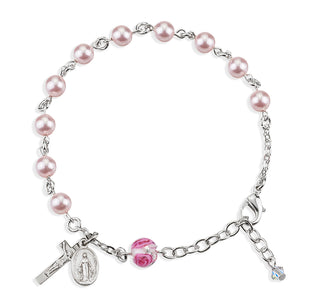 Rosary Bracelet Created with 6mm Pink Finest Austrian Crystal Pearl Beads