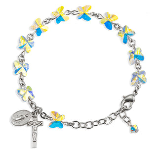 Rosary Bracelet Created with 8mm Aurora Borealis Finest Austrian Crystal Butterfly Beads