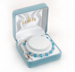 Crystal Aqua Cube Bead Rosary Bracelet