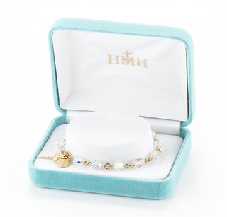 Gold Plated Rosary Bracelet with 6mm Aurora Borealis Finest Austrian Crystal Round Beads