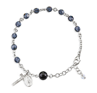 Rosary Bracelet Created with 6mm Graphite Finest Austrian Crystal Round Beads