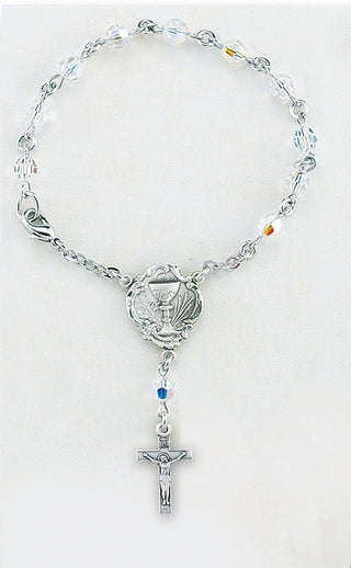 4mm Aqua Finest Austrian Crystal Cube Rosary Bracelet