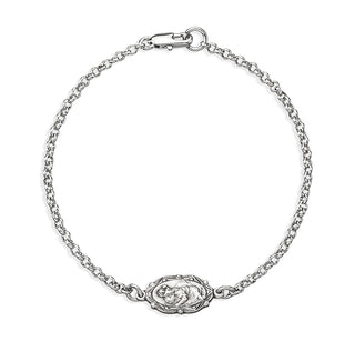 Sterling Silver Saint Christopher Medal on Platinum Plated Rolo Chain Bracelet 7 1/2"