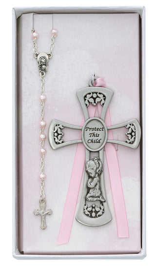 Pewter Girl Cross Rosary Set