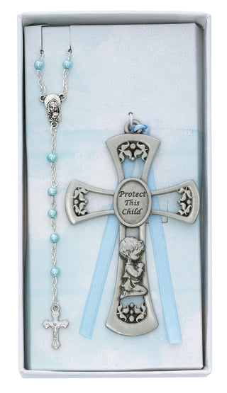 Pewter Boy Cross Rosary Set