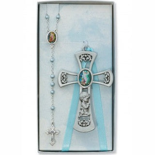 Pewter Boy Cross With G A Rosary Set