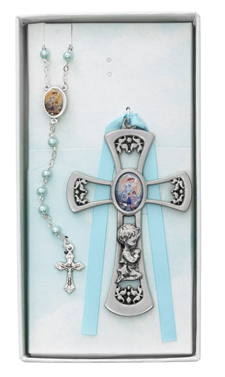 Pewter Boy Cross With G A Rosary Set