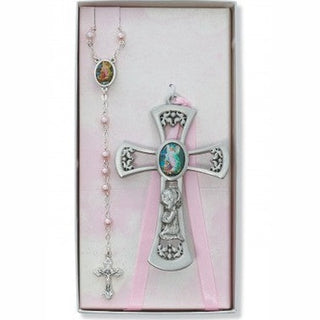 Pewter Girl Cross With G A Rosary Set