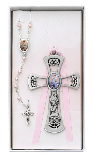 Pewter Girl Cross With G A Rosary Set