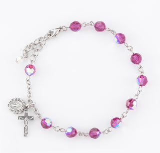6Mm Fuschia Swarovksi Crystal Rosary Bracelet