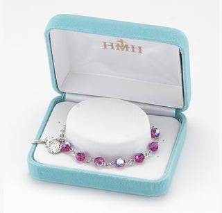 6mm Fuschia Swarovksi Crystal Rosary Bracelet
