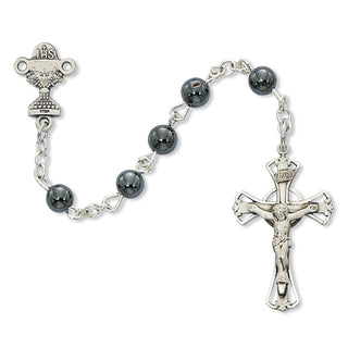 Sterling Silver 6MM Hematite Communion Rosary