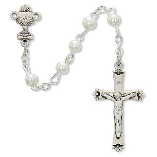 Sterling Silver 5MM White Pearl Communion Rosary - SALE