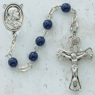 Sterling Silver 5MM Blue Glass Rosary