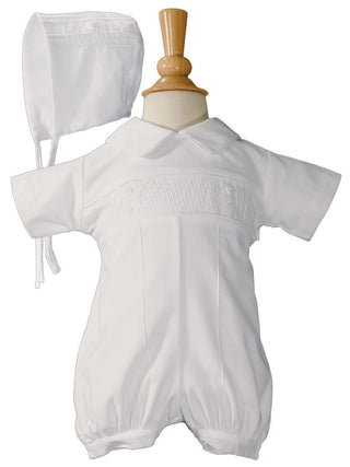  Baby Boys White Cotton Smocked Baptism Outfit Set