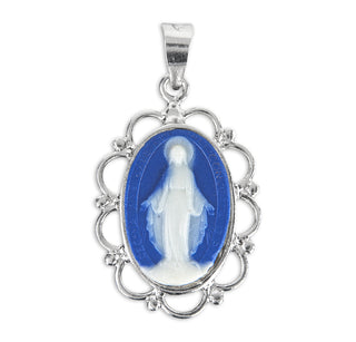Dark Blue Sterling Silver Cameo Miraculous Medal