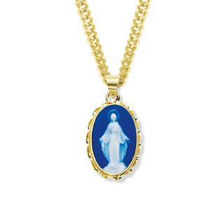 Dark Blue Gold Over Sterling Silver Cameo Miraculous Medal 1
