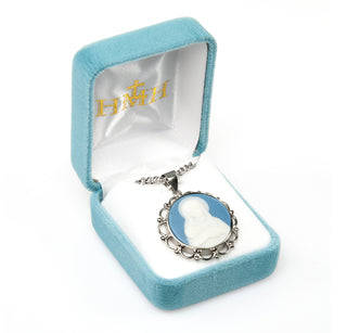 Light Blue Sterling Silver Madonna and Child Cameo Miraculous Medal