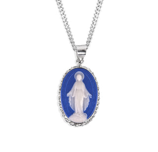 Dark Blue Sterling Silver Cameo Miraculous Medal 2