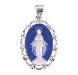 Dark Blue Sterling Silver Cameo Miraculous Medal