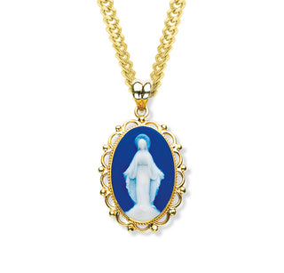 Dark Blue Gold Over Sterling Silver Cameo Miraculous Medal 2