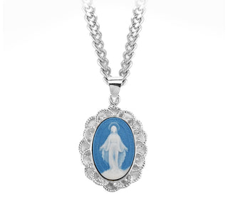 Light Blue Sterling Silver Cameo Miraculous Medal 2