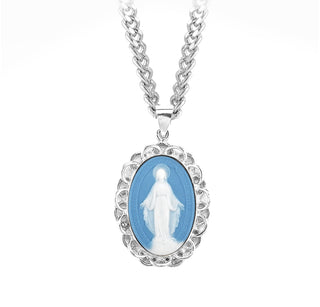 Light Blue Sterling Silver Cameo Miraculous Medal
