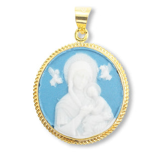 Light Blue Gold Over Sterling Silver Our Lady of Perpetual Help Cameo Medal