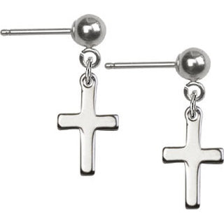 Sterling Silver Ball Post Cross Earrings