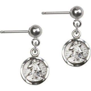 Sterling Silver Ball Post Guardian Angel Earrings