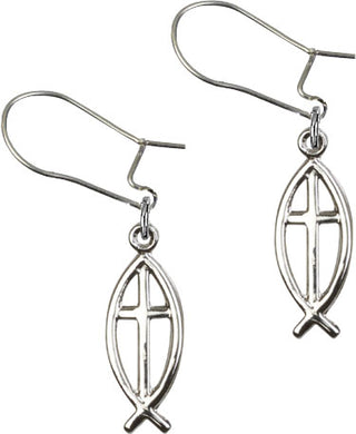 Sterling Silver Dangle Fish / Cross Earrings