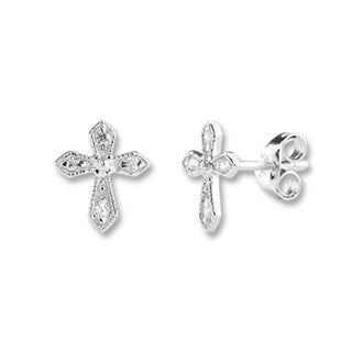 7 16 Inch Sterling Zircon Cross Earrings