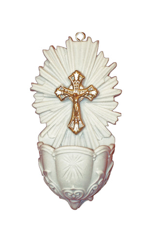 Crucifixion Font in White with Gold Highlights 5"