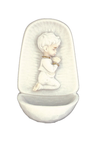 Praying Boy Font in White with Gold Highlightls 4.5"