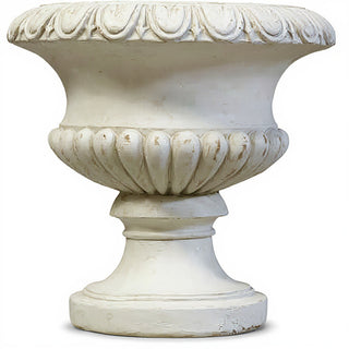 Egg and Dart Round Urn Planter - 14-inch — Antique White finish