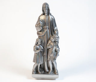 Christ with Two Children Statue - 36-inch — Silver finish