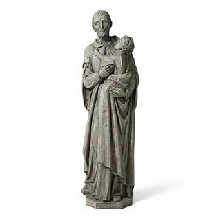 Saint Vincent de Paul with a Child Statue - 48-inch — Limestone finish