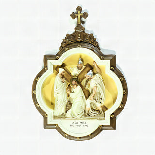 Chapel Wall Plaque Station #3 Statue - 19-inch - Realistic Color - Hand-Painted