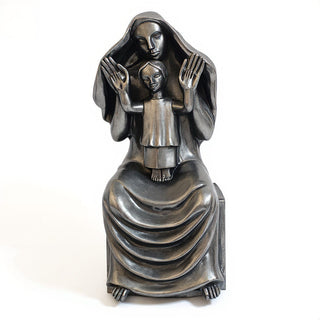 Medieval Mary and Child Statue - 45-inch — Aged Silver finish