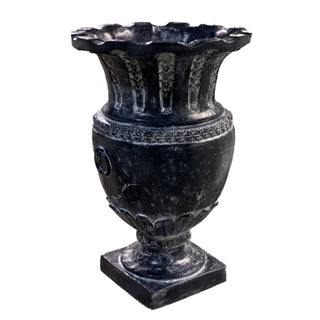 Fiberglass resin architectural vessel with a subtle bee motif pattern, urn-shaped. — alternate view