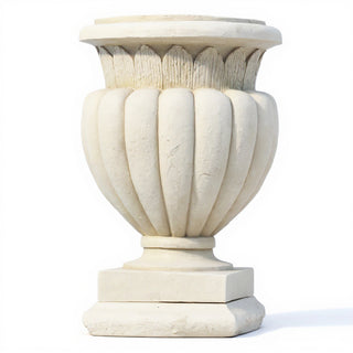 Carved Stadium Urn Planter - 20-inch — Antique White finish